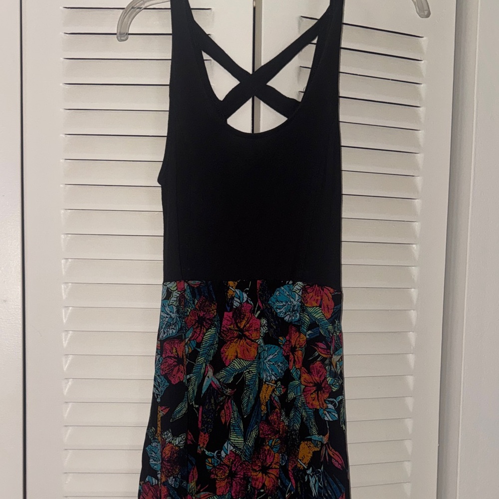 Mudd Black Floral Maxi Dress with Cross-Back Straps